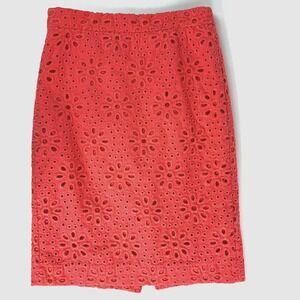 J. Crew Factory Coral Eyelet Pencil Skirt